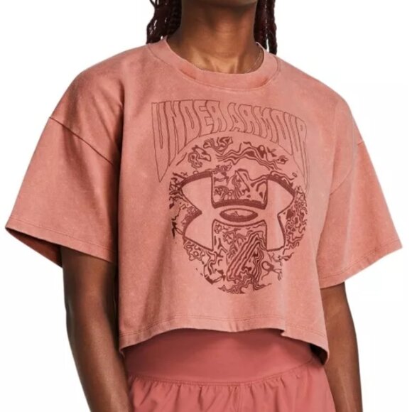 Under Armour โข Dusk to Dawn Heavyweight Crop Tee โข XS โข Canyon Pink/Cinna Red - Picture 1 of 8